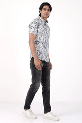 Men Short Sleeve Shirt (Grey Printed)